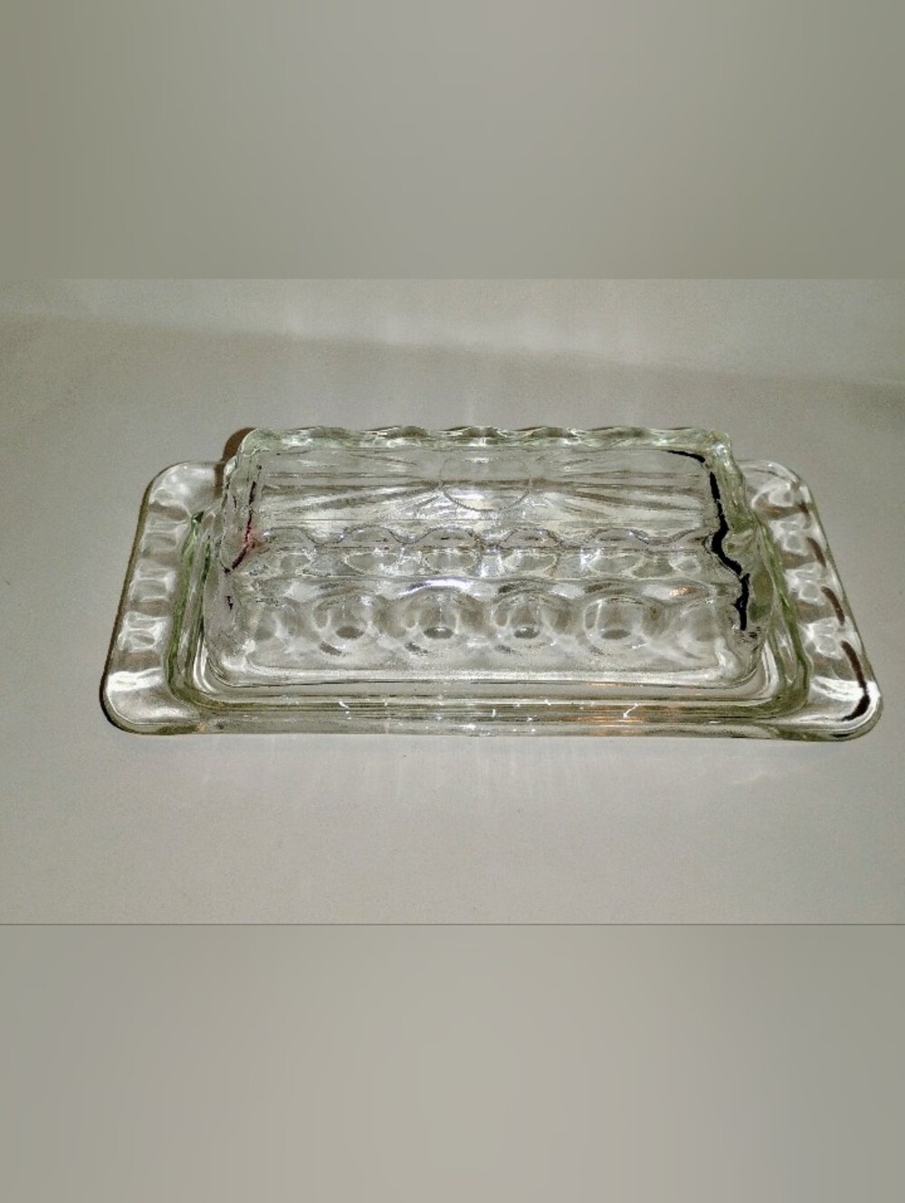 Vintage Anchor Hocking Clear Glass Covered Butter Dish - Victoria Optic Swirl